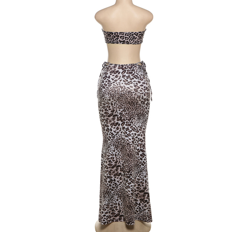 Leopard high waist summer skirt a set for women