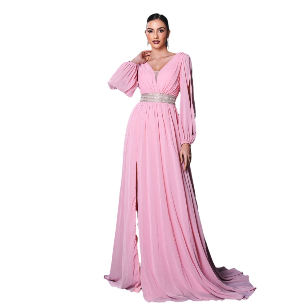 V-neck split evening dress long temperament dress for women