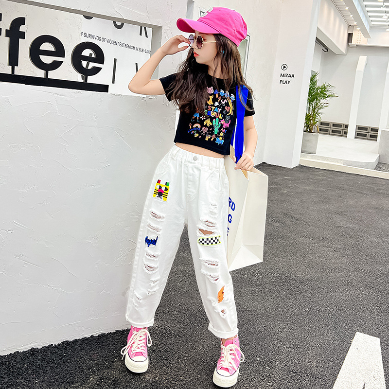 Summer short sleeve pants loose nine pants 2pcs set