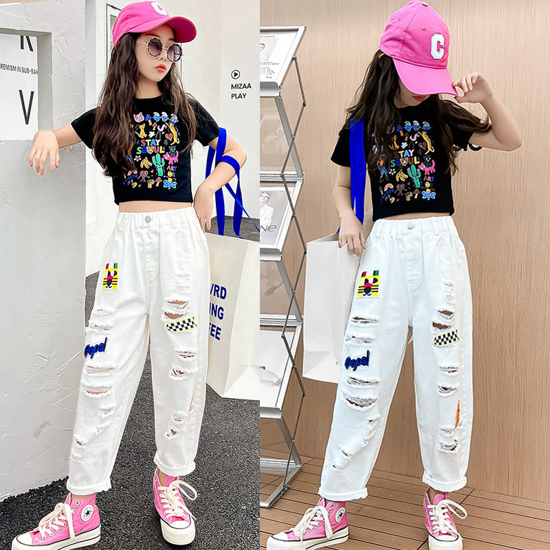 Summer short sleeve pants loose nine pants 2pcs set