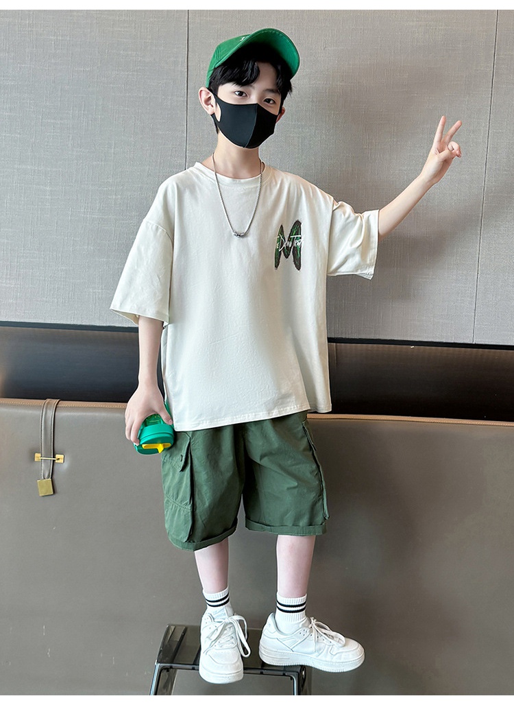 Sports child big child thin handsome boy shorts a set