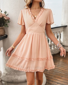 Pure spring and summer short sleeve dress for women