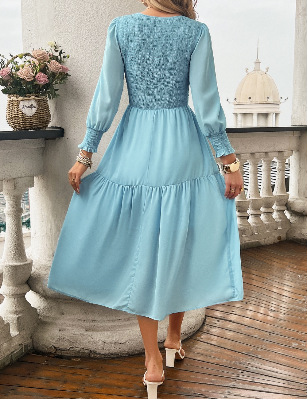 Puff sleeve temperament elegant dress for women