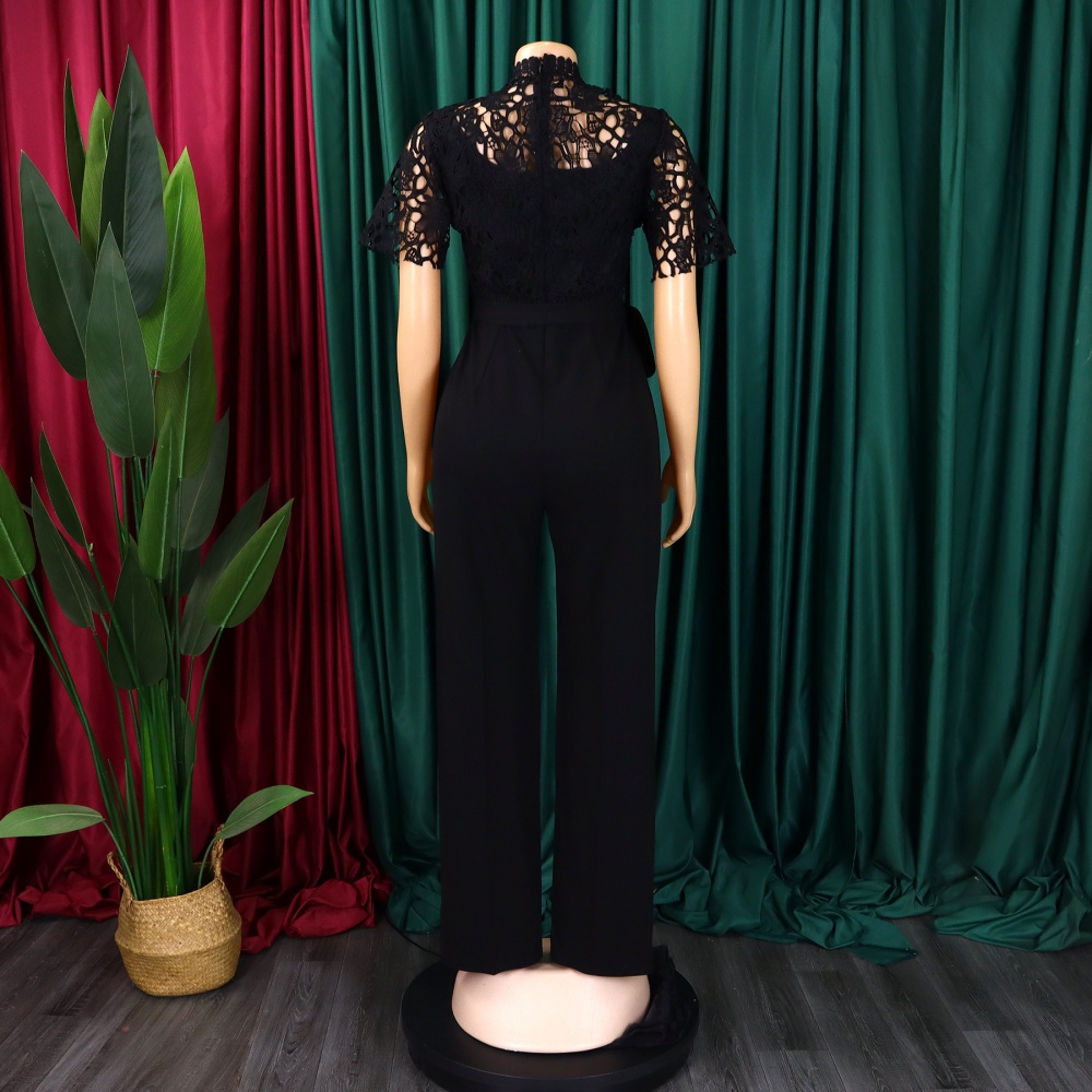 Wide leg short sleeve high waist jumpsuit for women