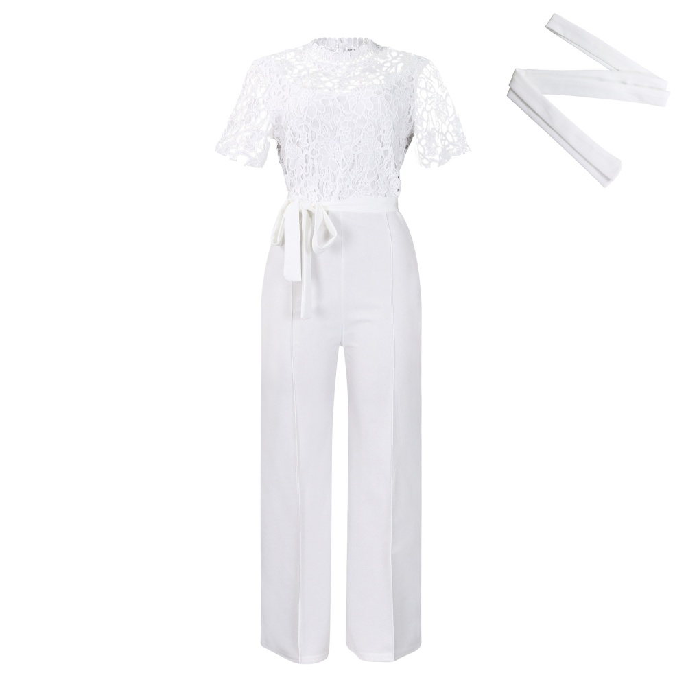 Wide leg short sleeve high waist jumpsuit for women