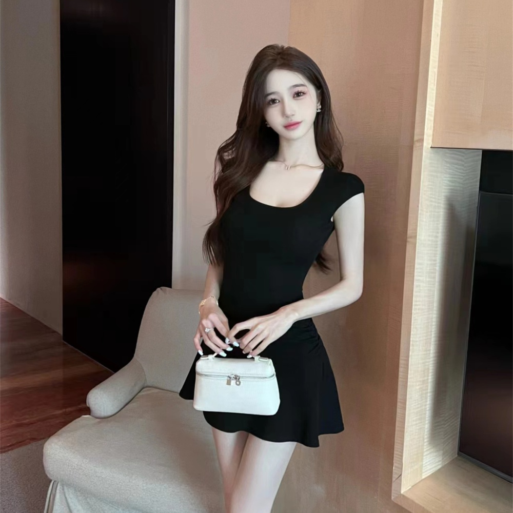 Short sexy short sleeve pinched waist dress for women