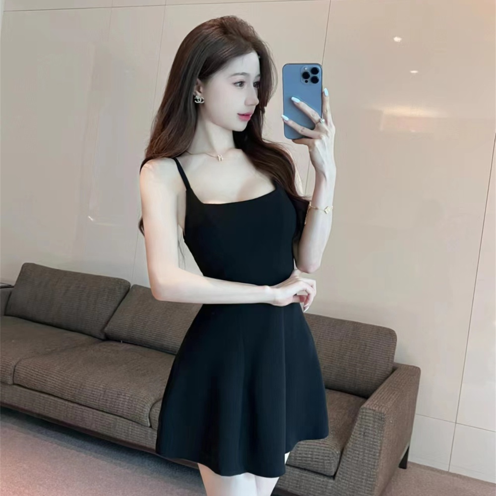 A-line sling dress square collar slim T-back for women