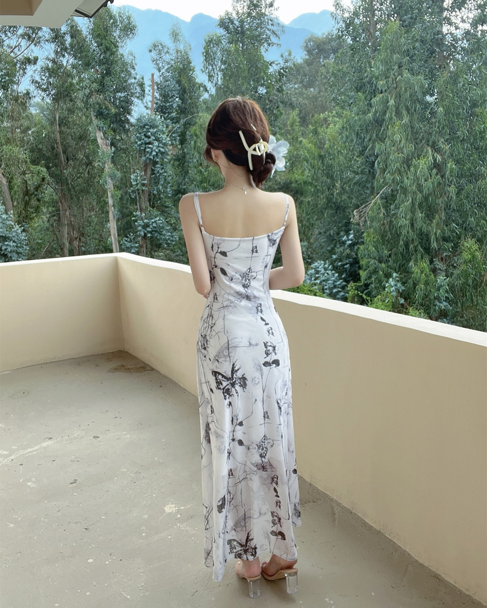 Chiffon temperament slim long dress summer sling dress