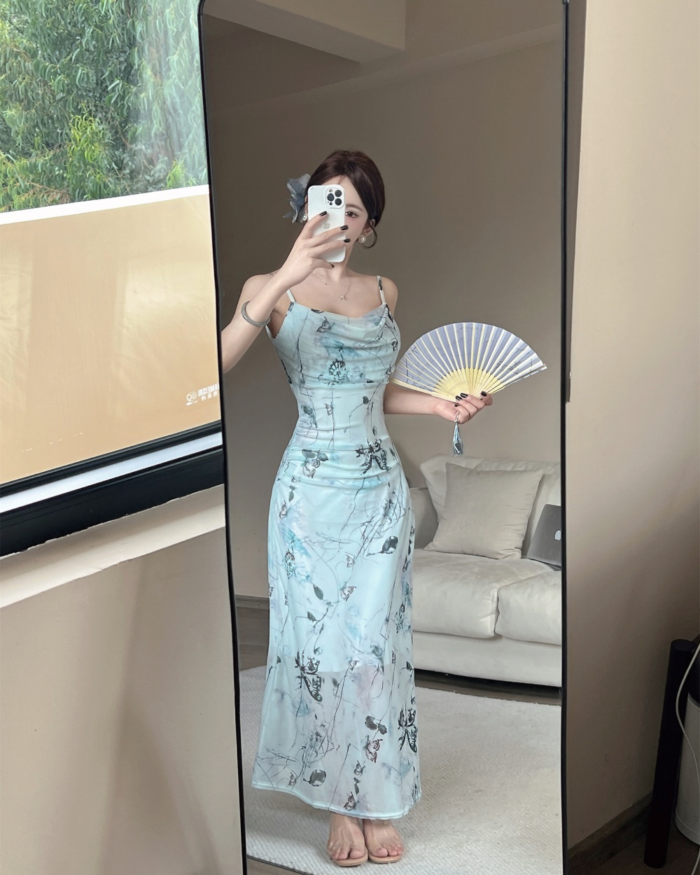 Chiffon temperament slim long dress summer sling dress