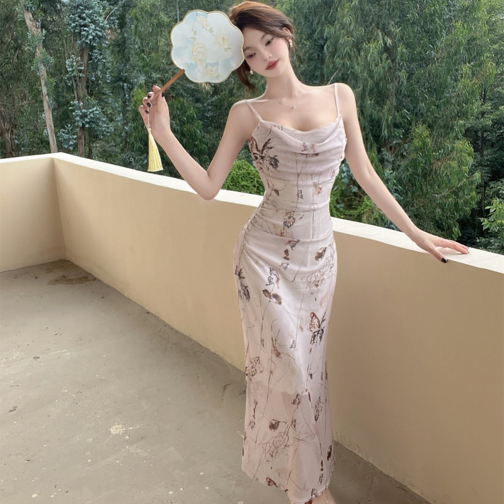 Chiffon temperament slim long dress summer sling dress