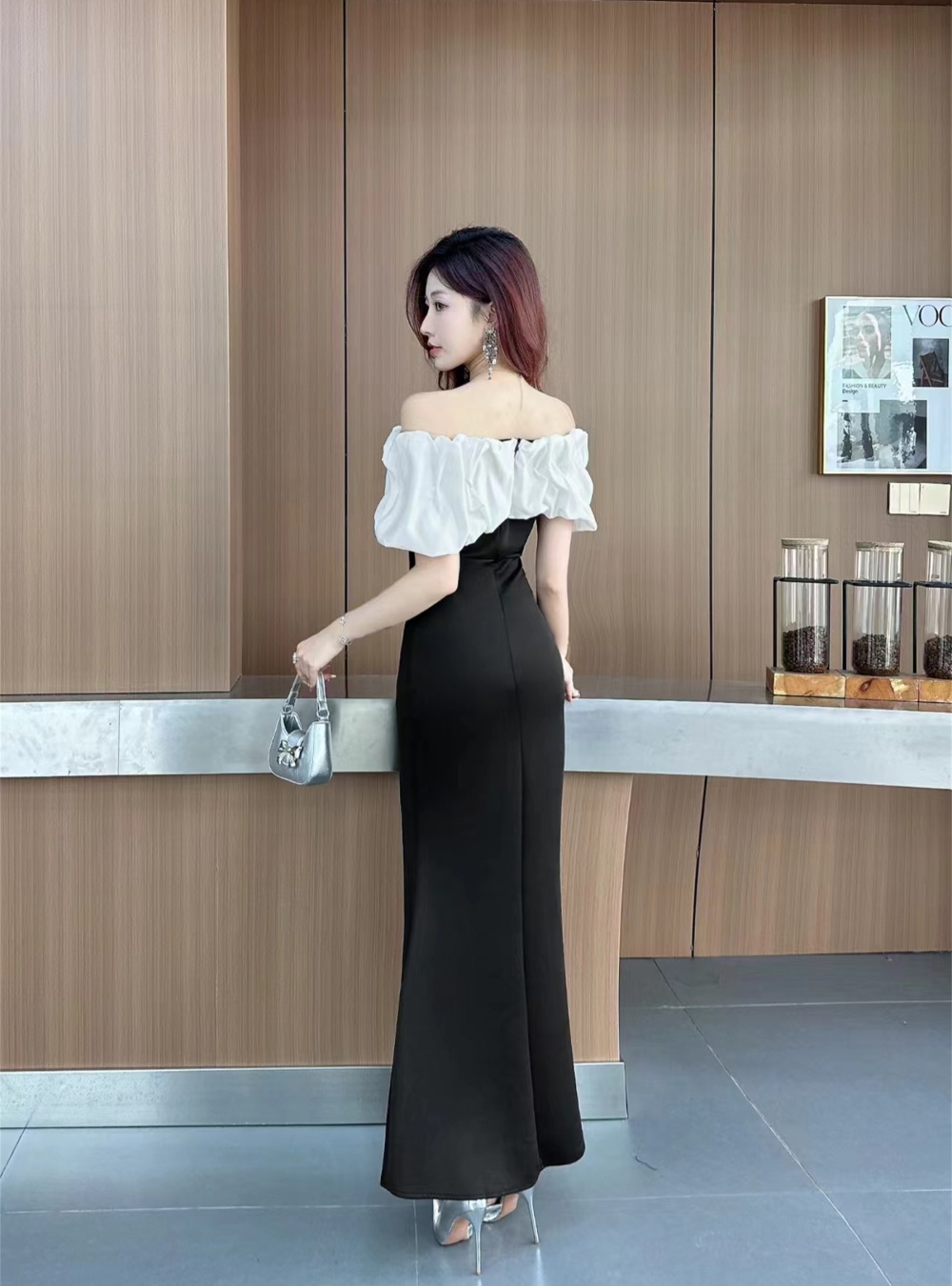 Flat shoulder slim evening dress light luxury mermaid dress