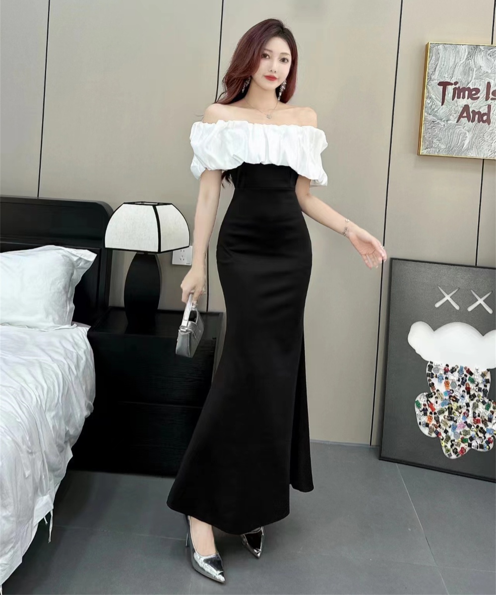 Flat shoulder slim evening dress light luxury mermaid dress