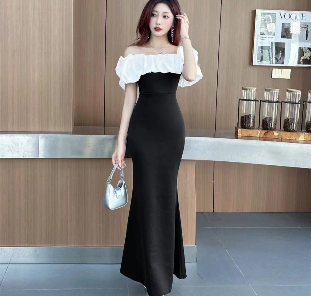 Flat shoulder slim evening dress light luxury mermaid dress