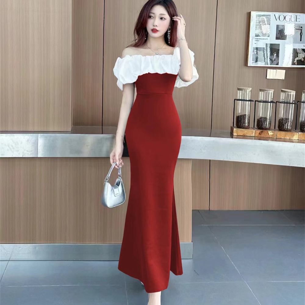 Flat shoulder slim evening dress light luxury mermaid dress