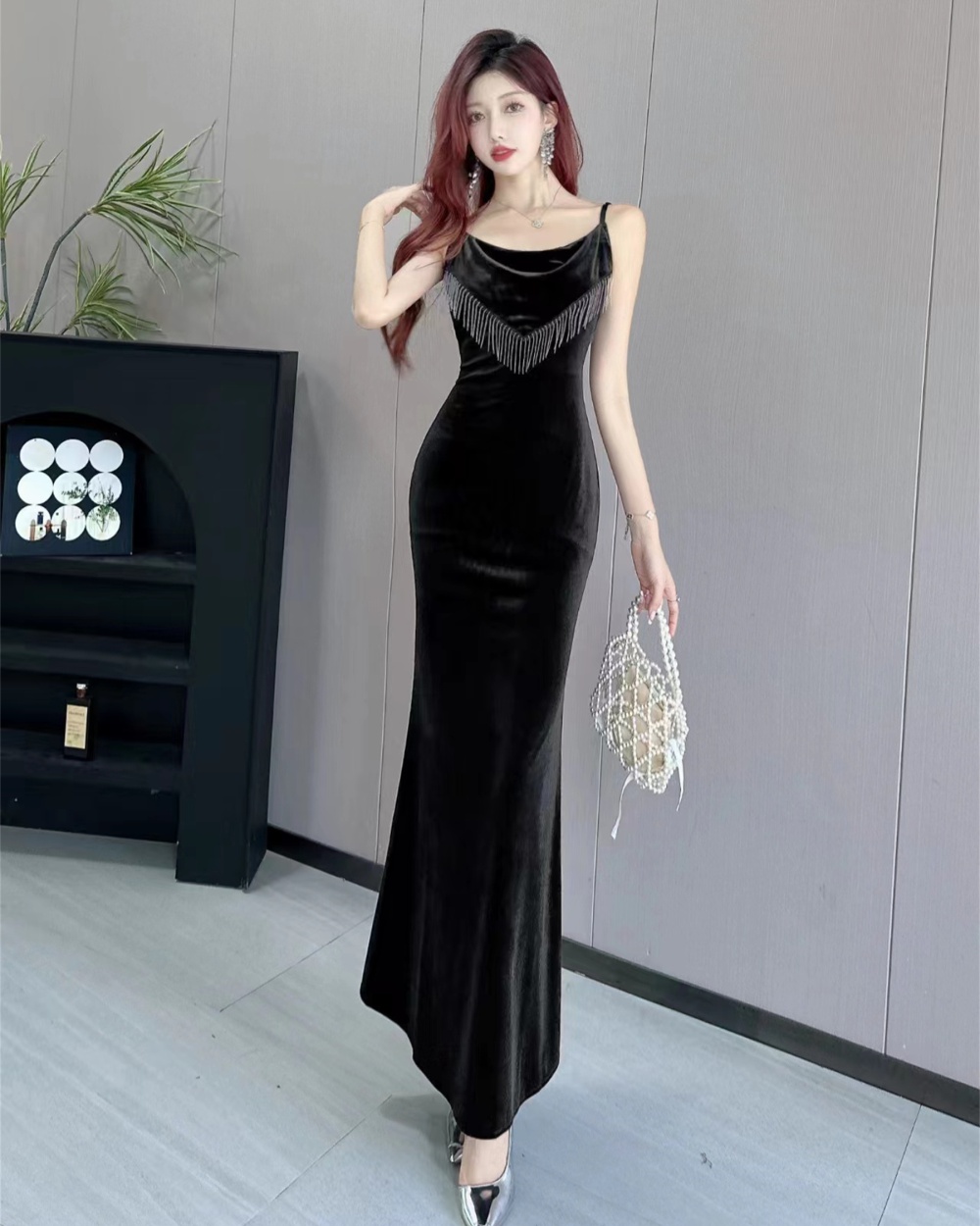 Nightclub velvet dress slim low-cut evening dress