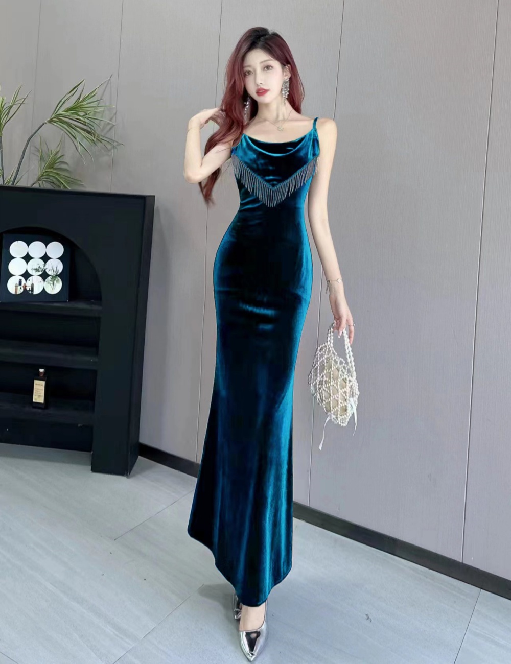 Nightclub velvet dress slim low-cut evening dress