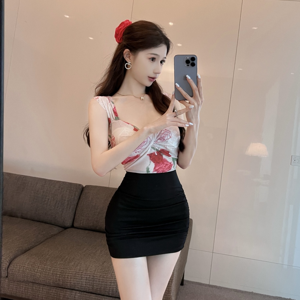 Bottoming sexy sling splice pinched waist package hip dress