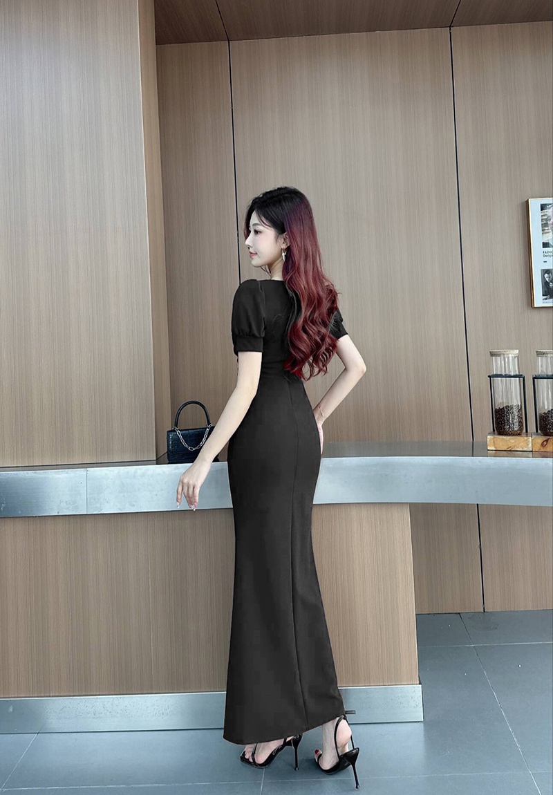 Slim tight long dress short sleeve dress for women