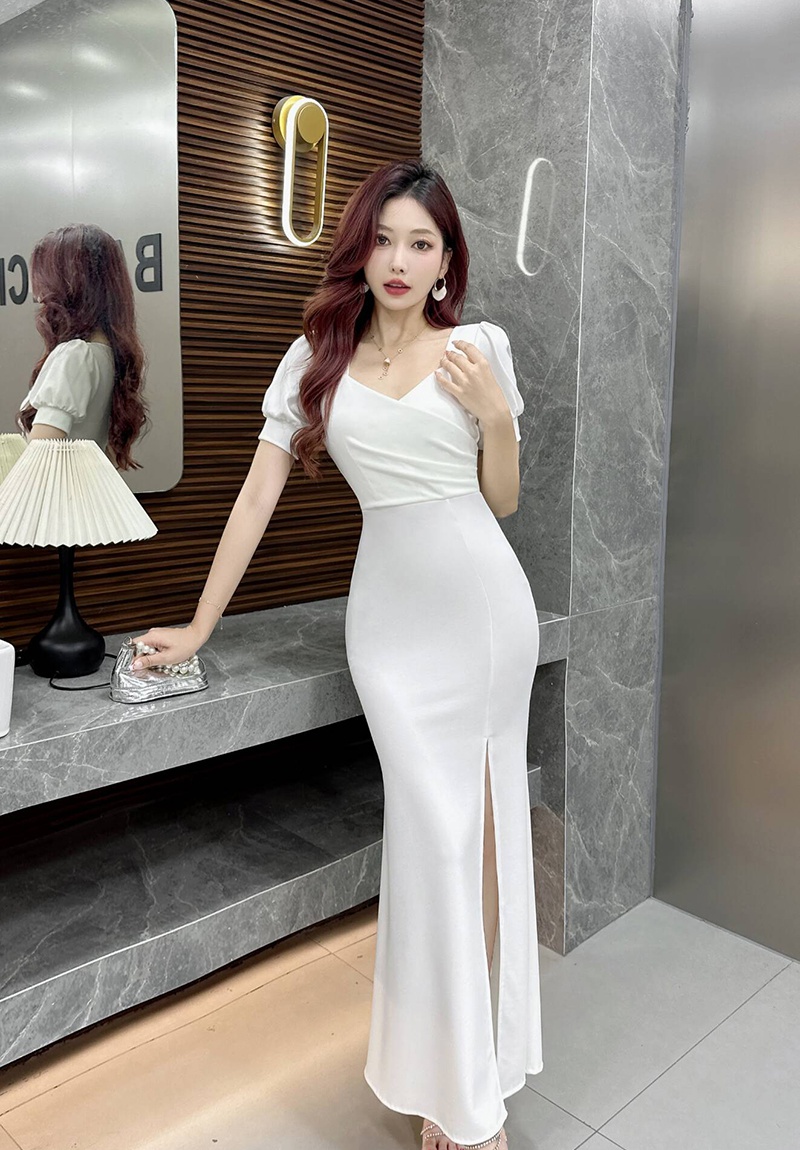 Slim tight long dress short sleeve dress for women