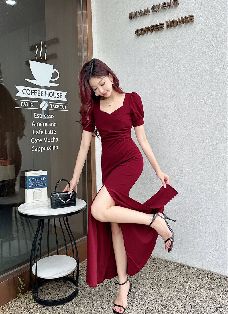 Slim tight long dress short sleeve dress for women