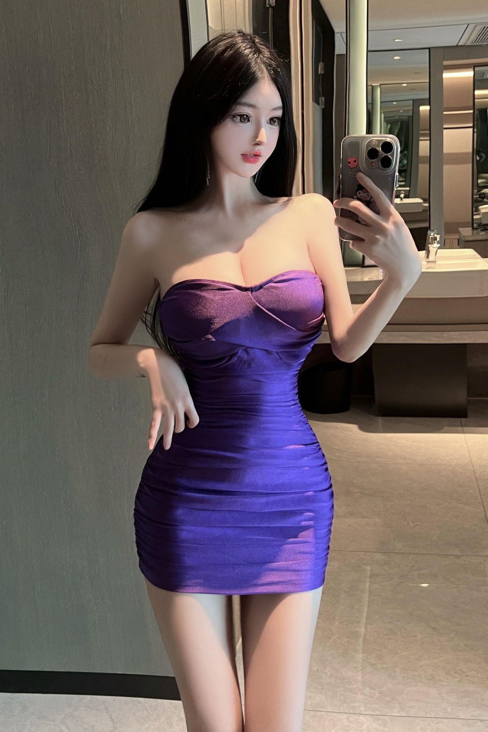 Nightclub sexy purple wrapped chest dress for women