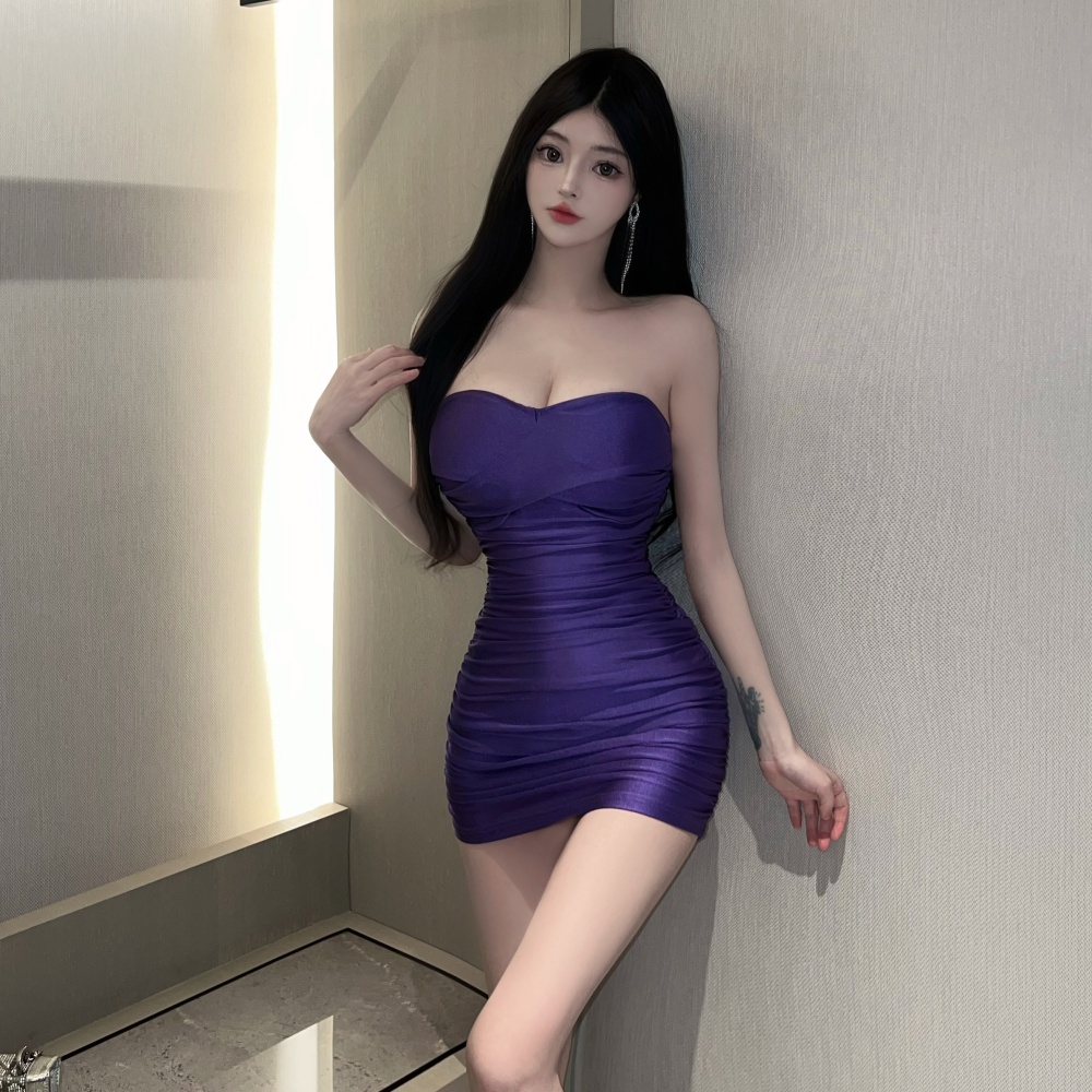 Nightclub sexy purple wrapped chest dress for women