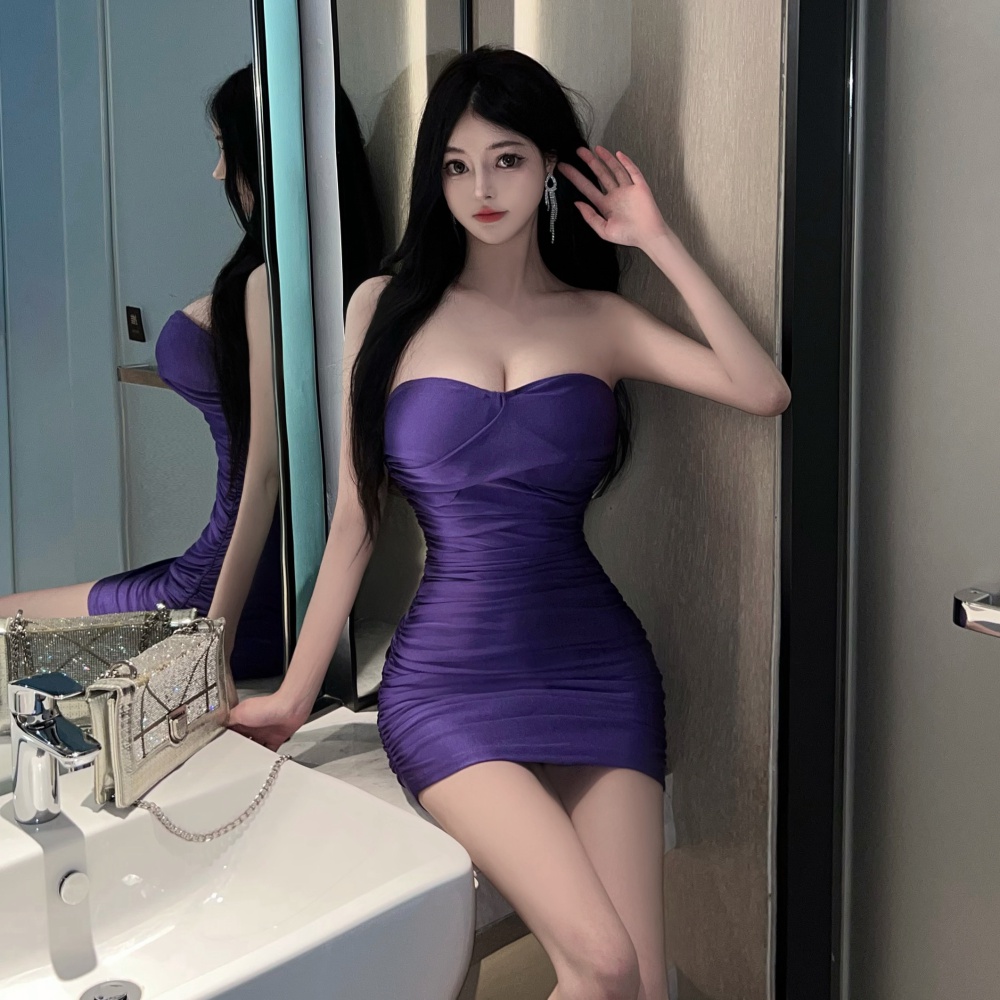 Nightclub sexy purple wrapped chest dress for women