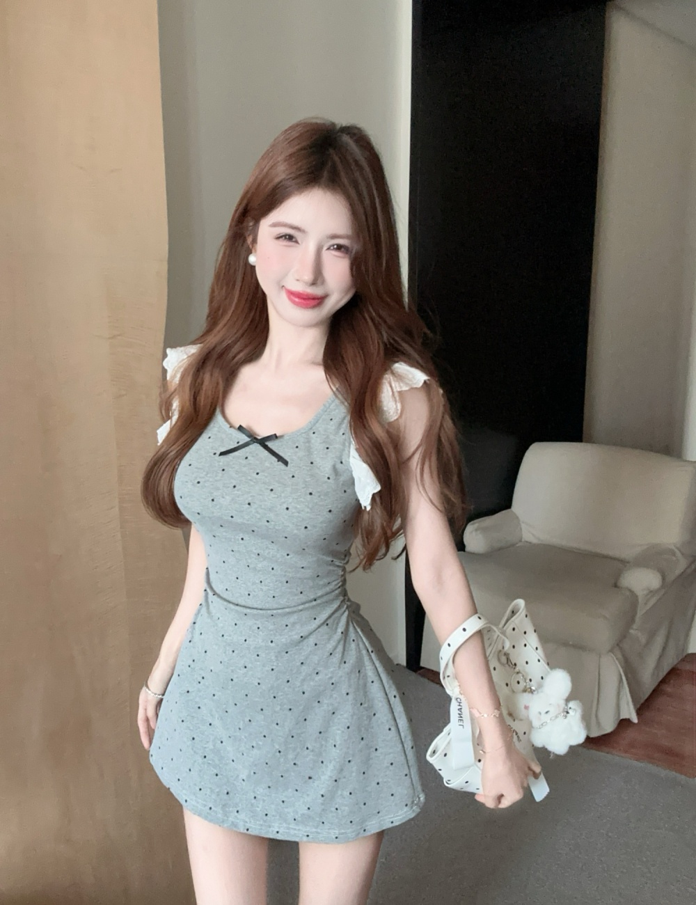 Fashion enticement T-back boats sleeve dress for women