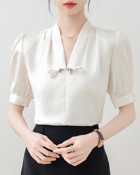Satin retro tops summer light small shirt for women