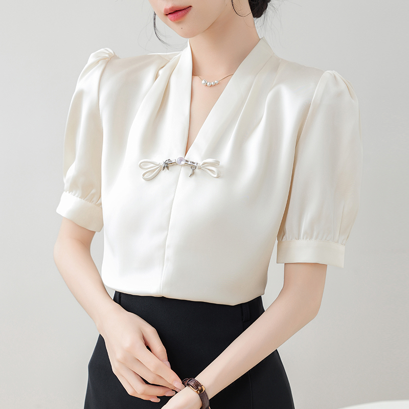 Satin retro tops summer light small shirt for women