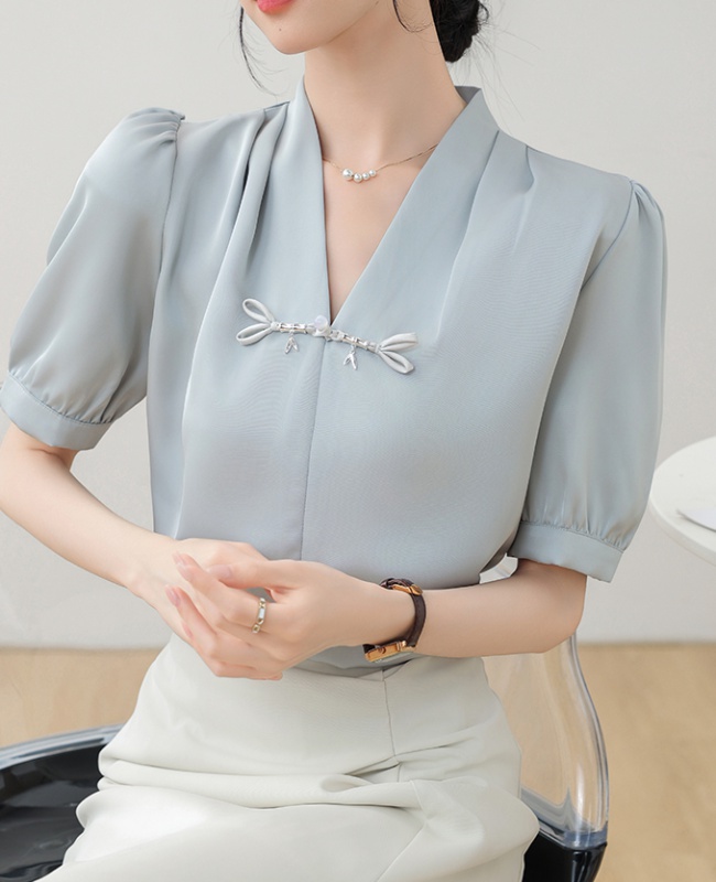 Satin retro tops summer light small shirt for women