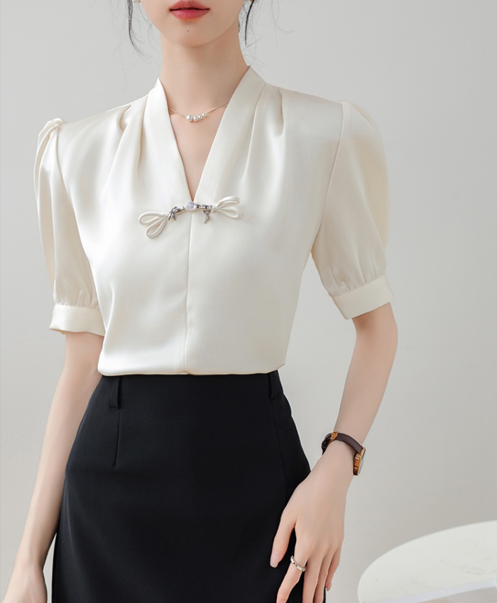 Satin retro tops summer light small shirt for women