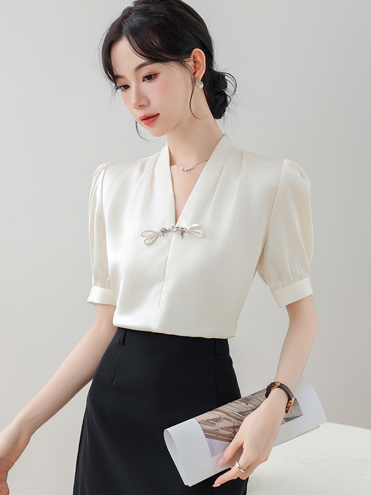 Satin retro tops summer light small shirt for women