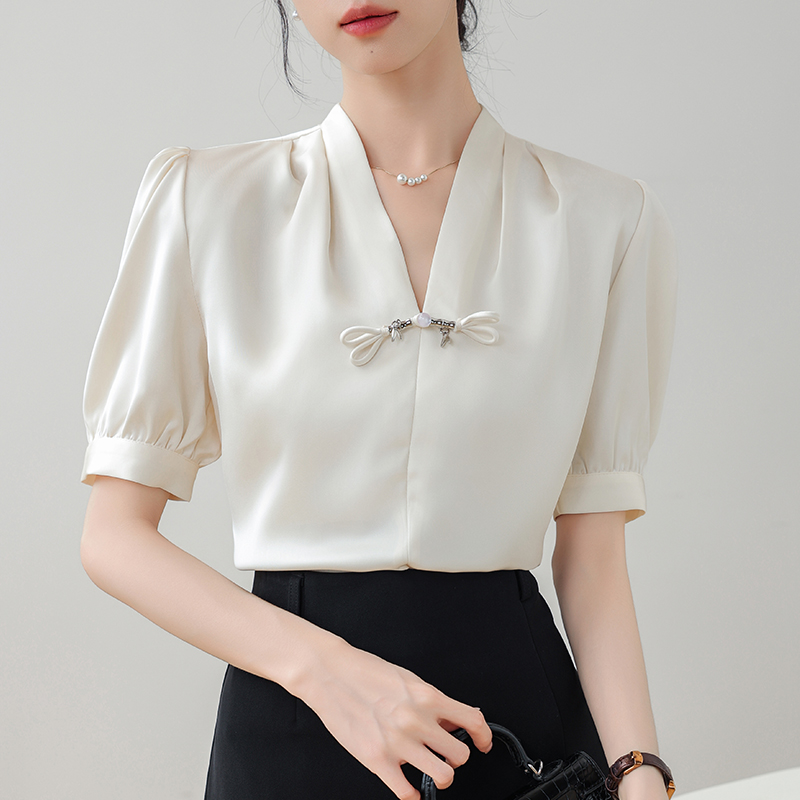 Satin retro tops summer light small shirt for women