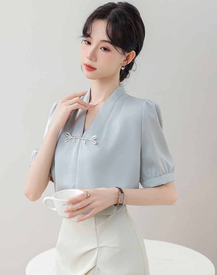 Satin retro tops summer light small shirt for women