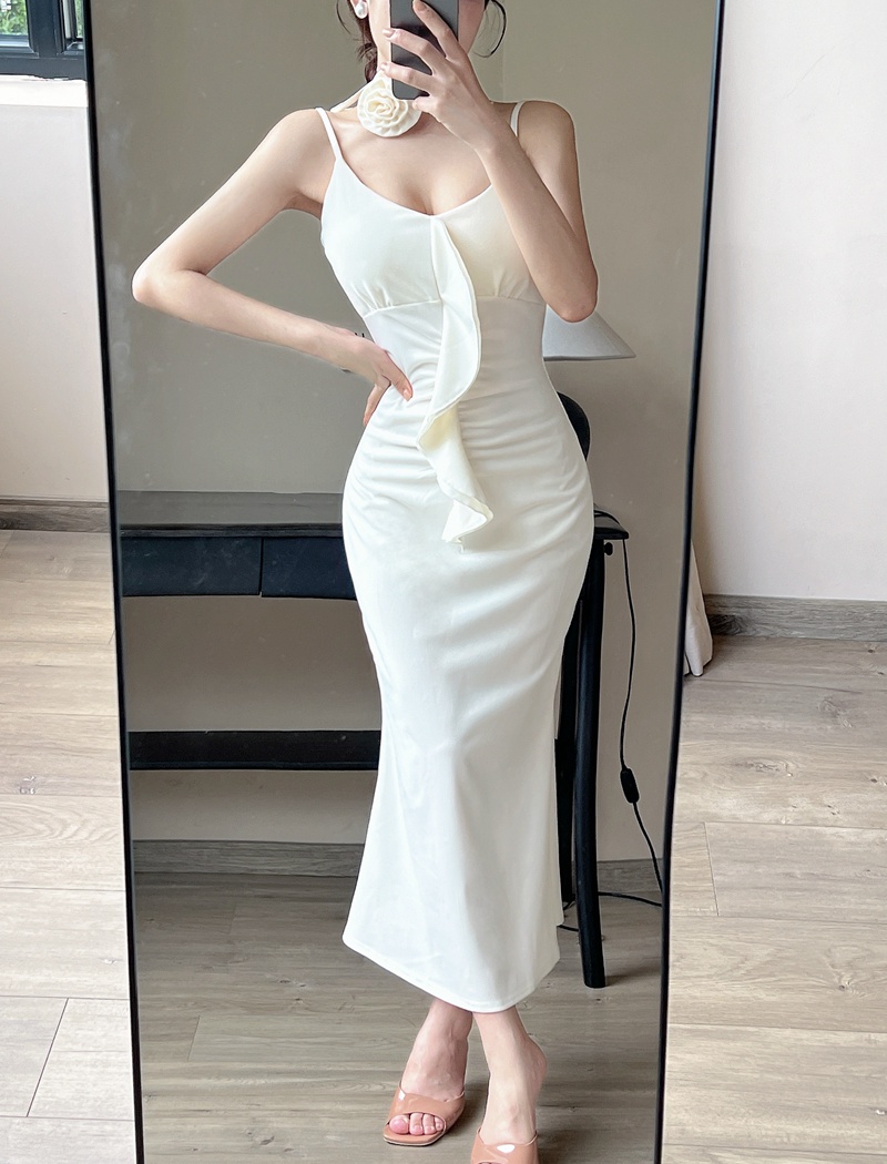 Slim long dress lotus leaf edges sling formal dress