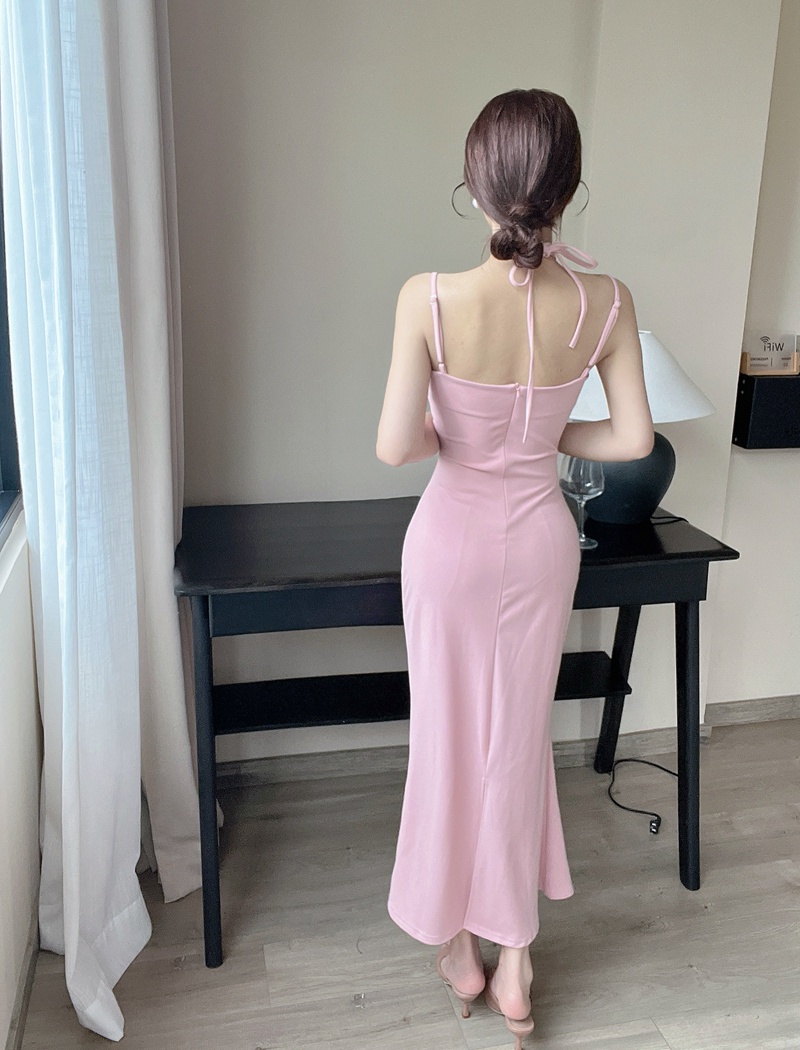 Slim long dress lotus leaf edges sling formal dress