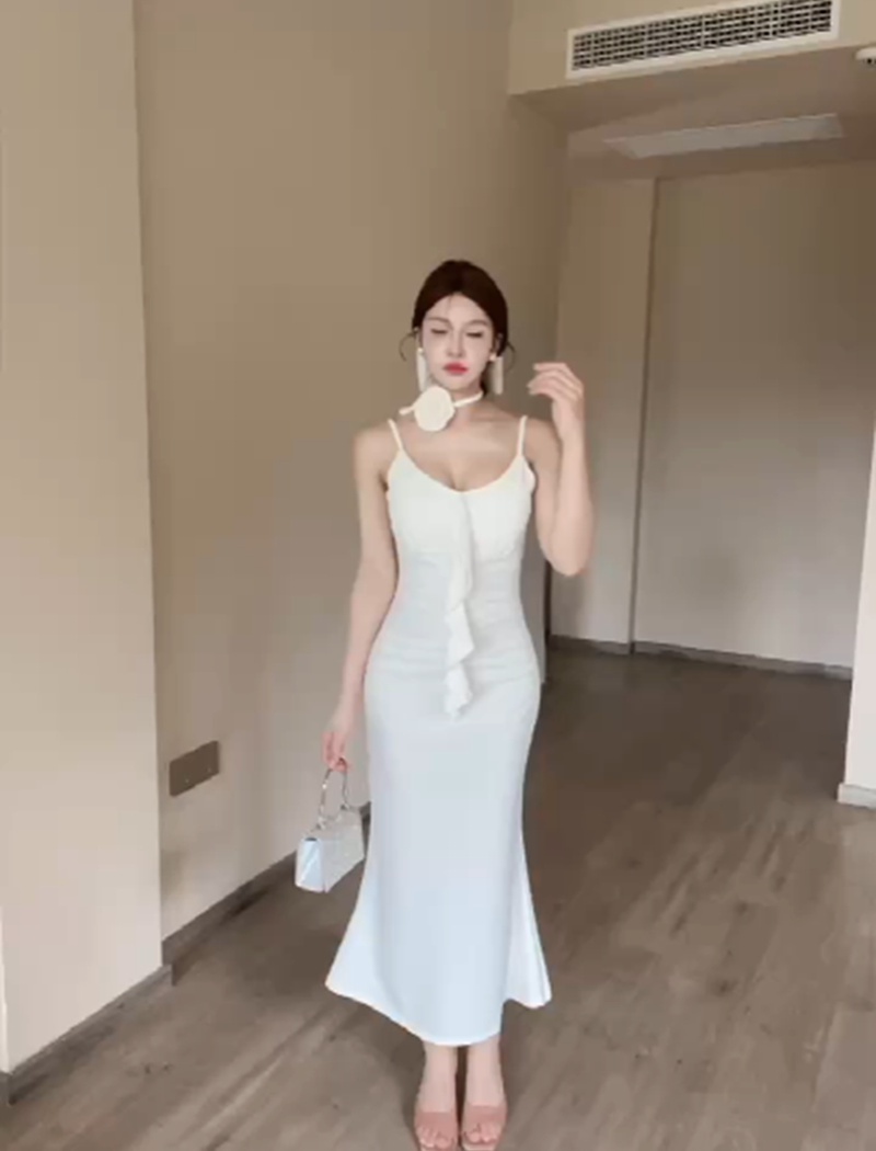 Slim long dress lotus leaf edges sling formal dress