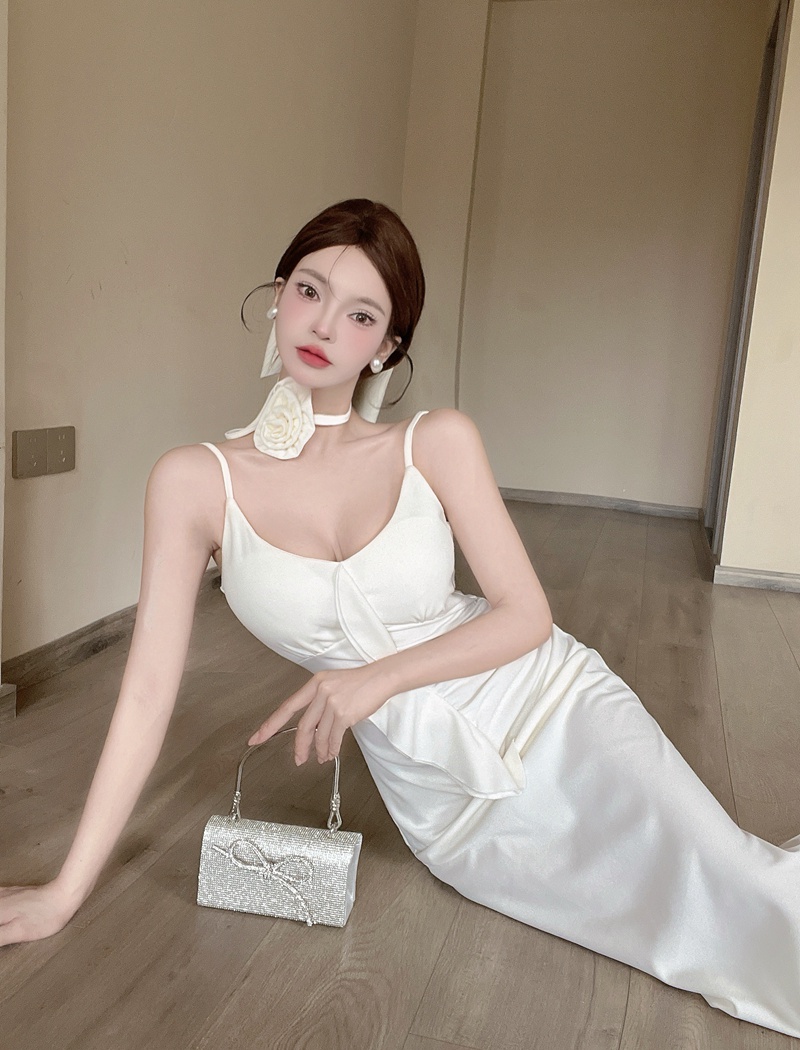 Slim long dress lotus leaf edges sling formal dress