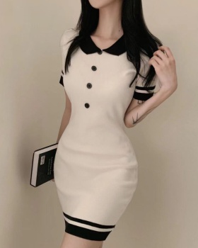 Breasted Korean style slim pinched waist college style dress