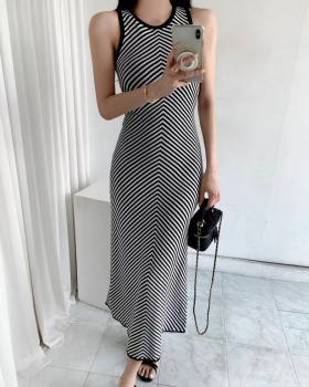 Mixed colors slim summer Korean style knitted dress