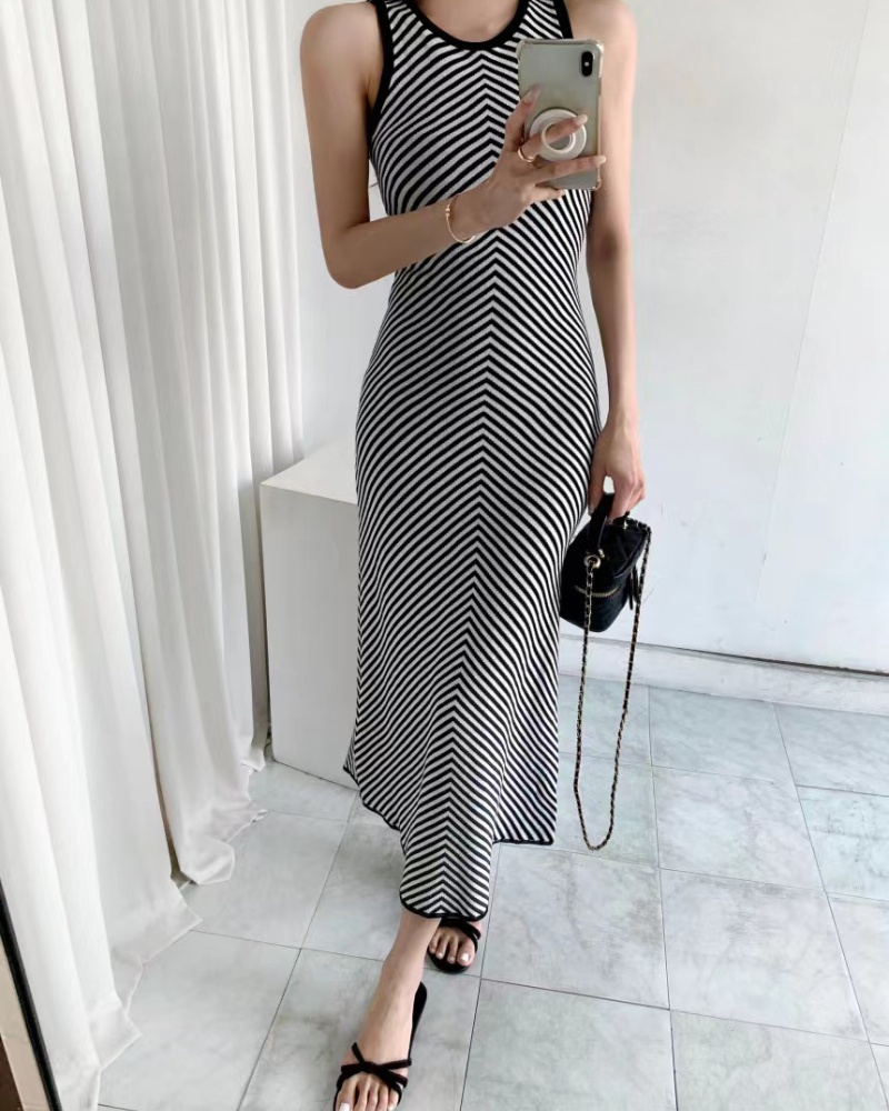 Mixed colors slim summer Korean style knitted dress