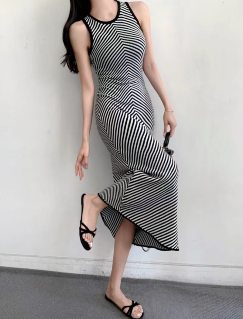 Mixed colors slim summer Korean style knitted dress