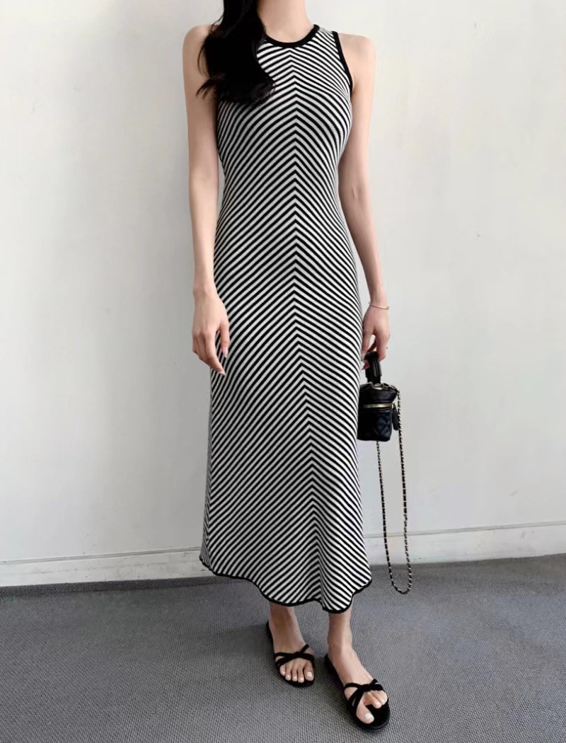 Mixed colors slim summer Korean style knitted dress