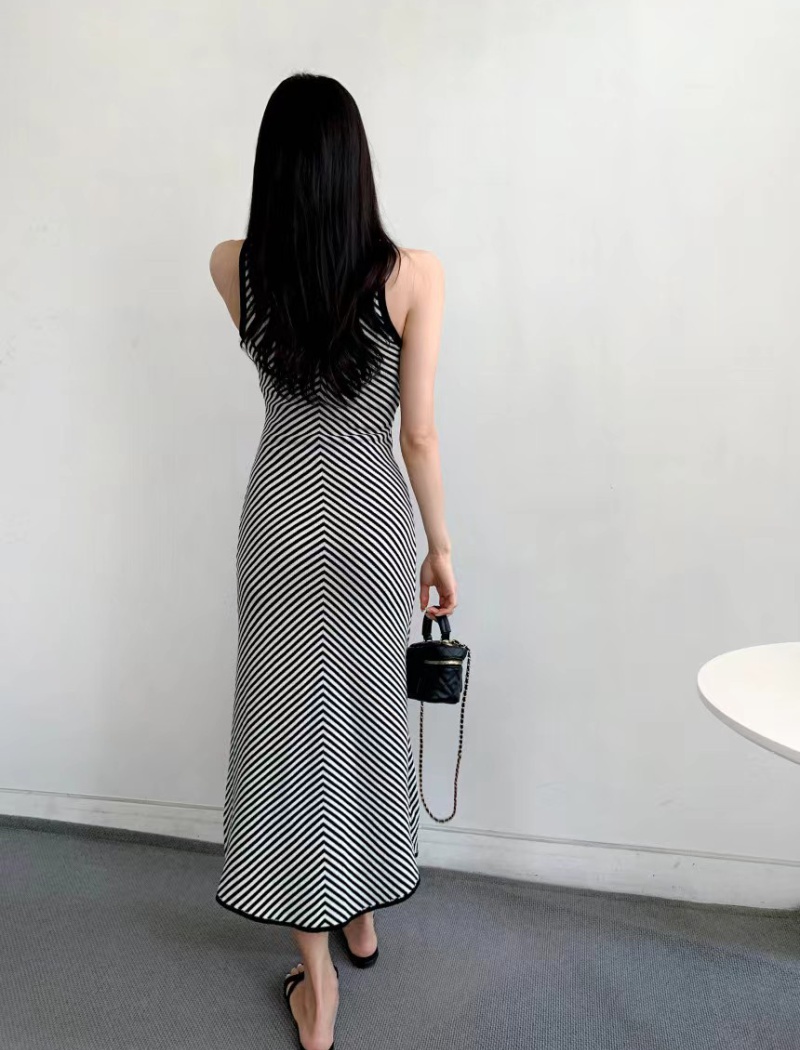 Mixed colors slim summer Korean style knitted dress