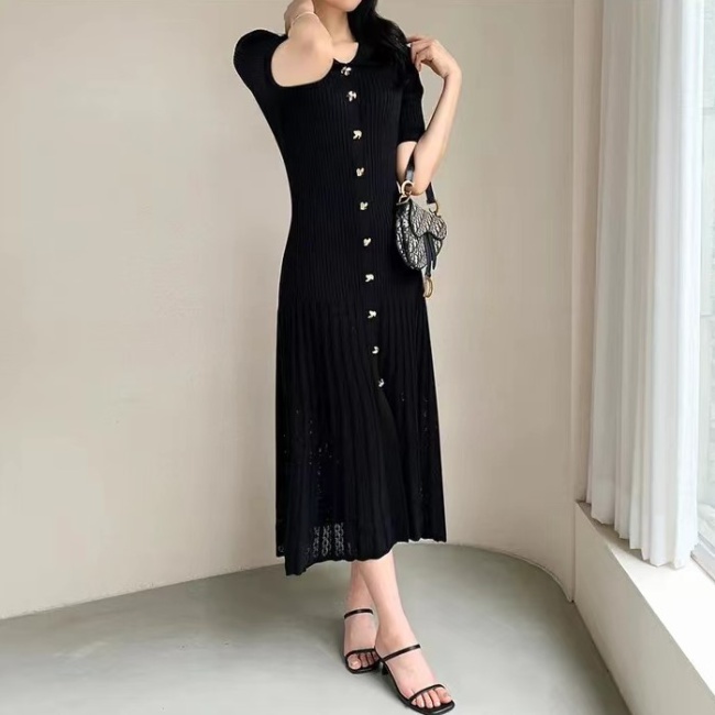 Pinched waist knitted Korean style splice slim dress