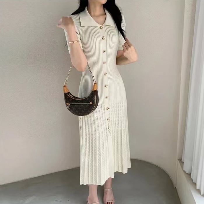 Pinched waist knitted Korean style splice slim dress