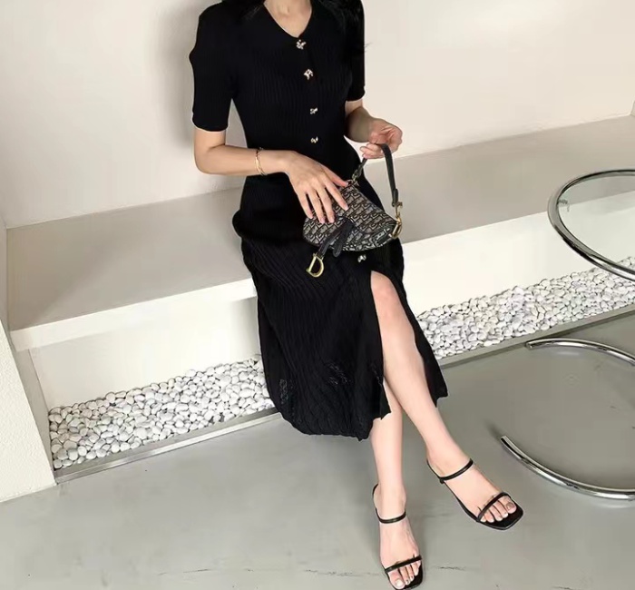 Pinched waist knitted Korean style splice slim dress