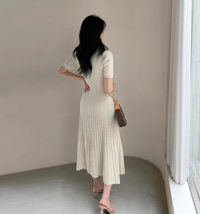 Pinched waist knitted Korean style splice slim dress