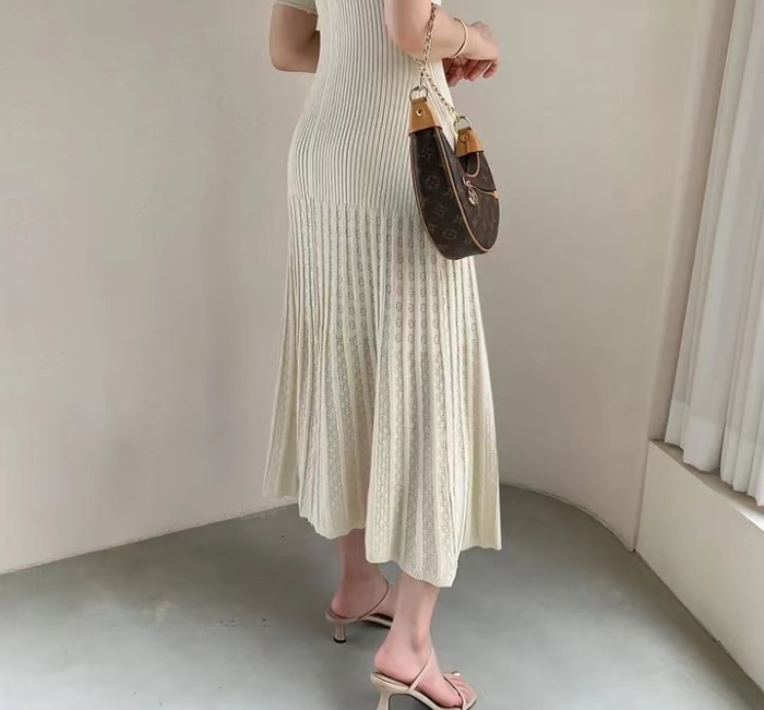 Pinched waist knitted Korean style splice slim dress